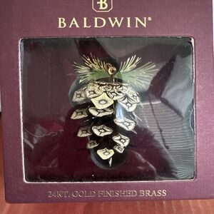 Baldwin Sylvan Pine Cone Ornament 24k Gold Finished Brass Handcrafted in USA